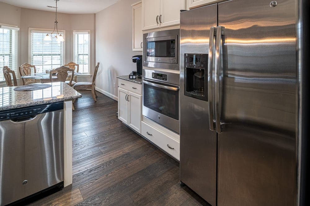 A modern kitchen counter with appliances